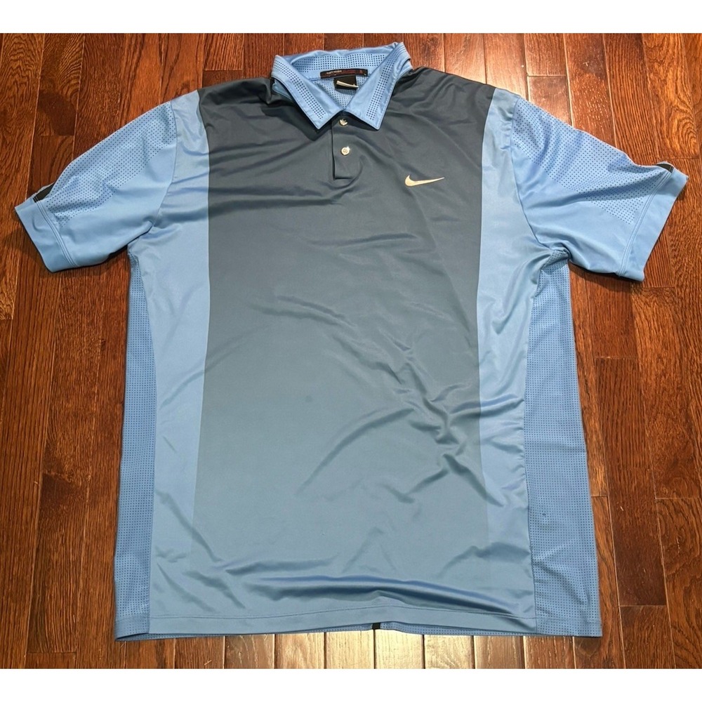 Nike Tiger Woods Collection Shirt Men Large Blue TW Snap Golf Polo Stretch Mesh